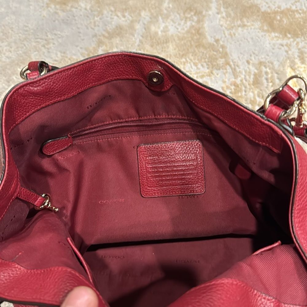 Coach Red Leather Satchel Tote with Removable Strap - Picture 12 of 14
